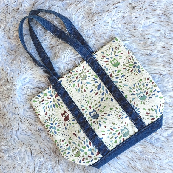 Vintage Y2k Barnes & Noble Small Child Size Tote Bag Canvas Owl Print Book Bag - Picture 4 of 11